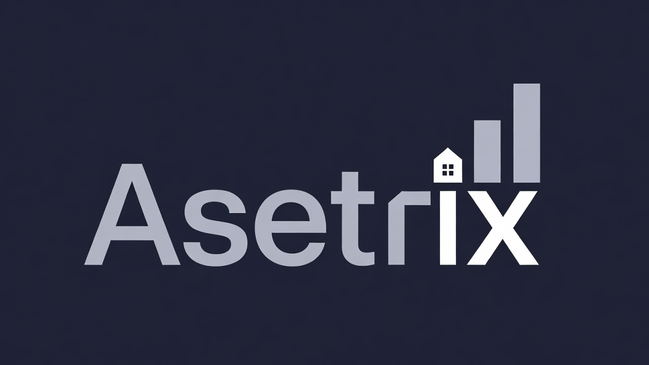Asetrix Logo — Modern grey with house and rising bar chart